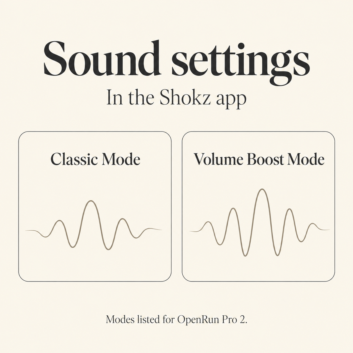 Shokz app EQ mode names: Classic Mode and Volume Boost Mode.