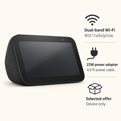 Echo Show 5 (3rd Gen, Charcoal) — Power + Connectivity