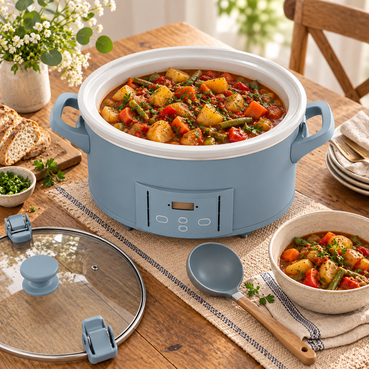 Crock-Pot Design Series 7-Quart, Morning Haze Blue — Serving