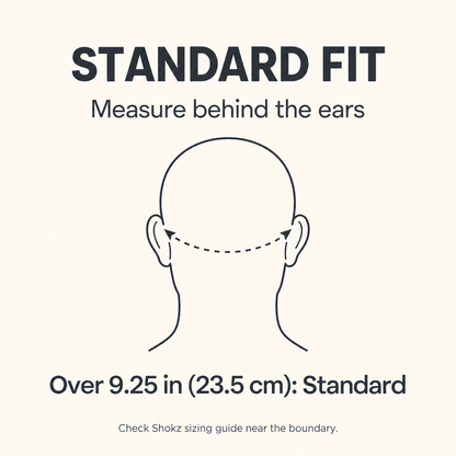 Standard fit guide: behind-the-head measurement over 9.25 inches.