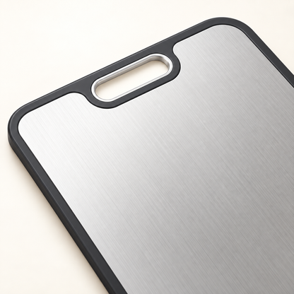 Cutting board edge and centered short-edge carry opening.