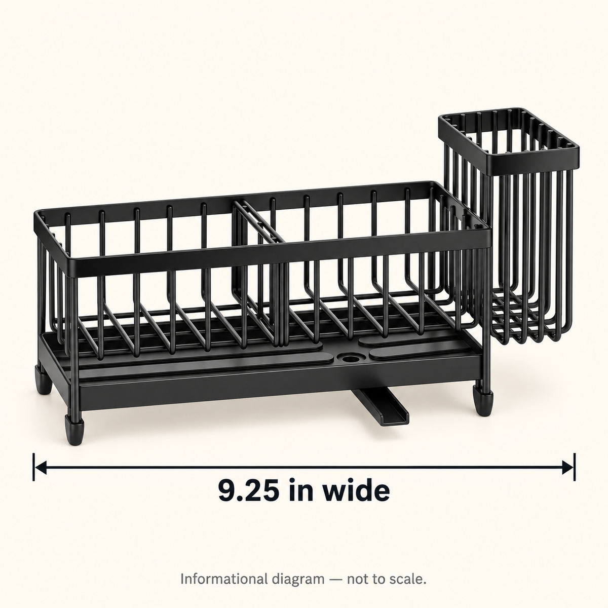 Sink caddy 9.25-inch width informational diagram, not to scale.
