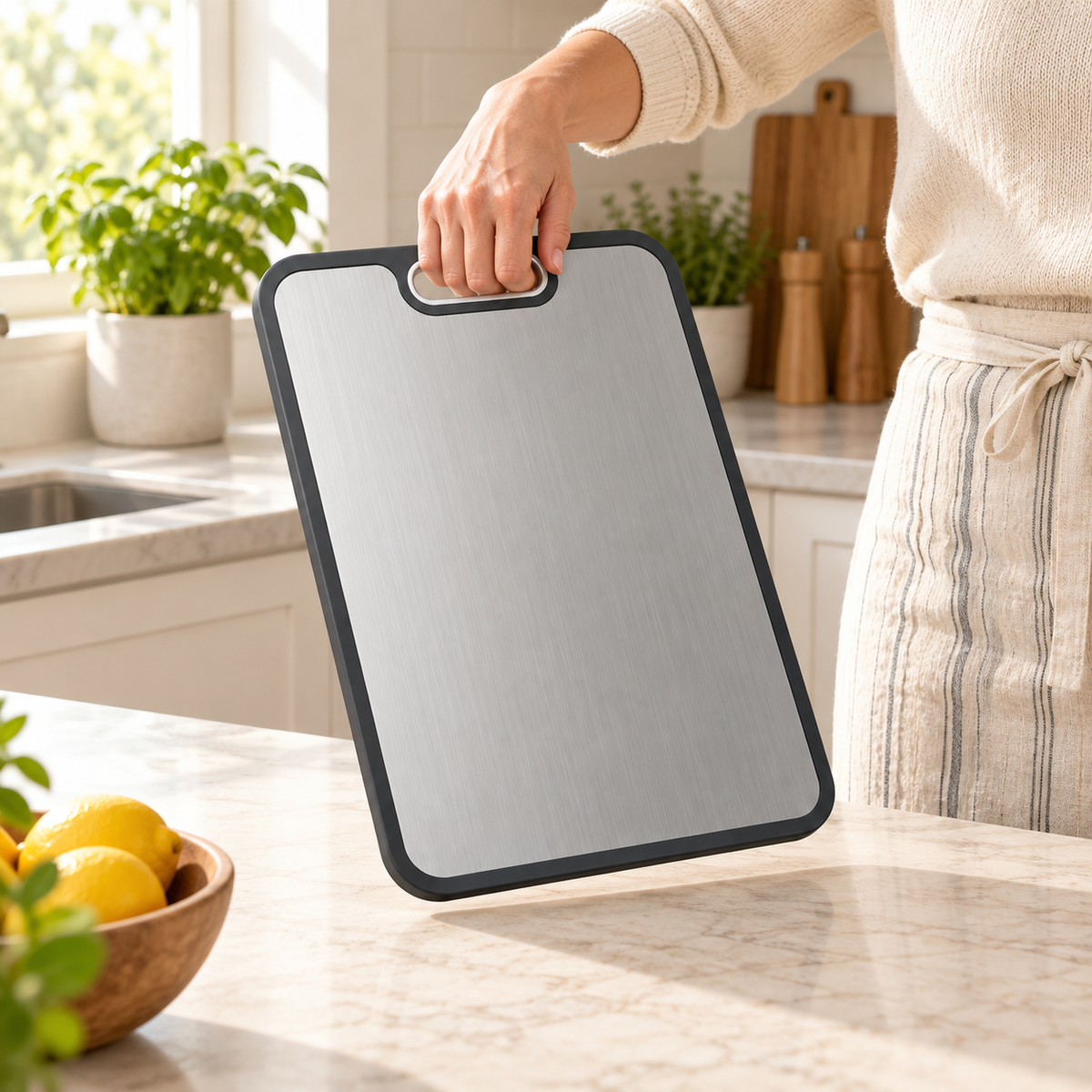 The single board carried by its centered short-edge opening.